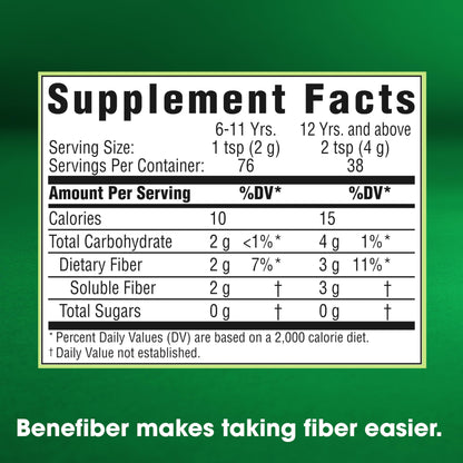 Benefiber Daily Prebiotic Fiber Supplement Powder for Digestive Health, Unflavored