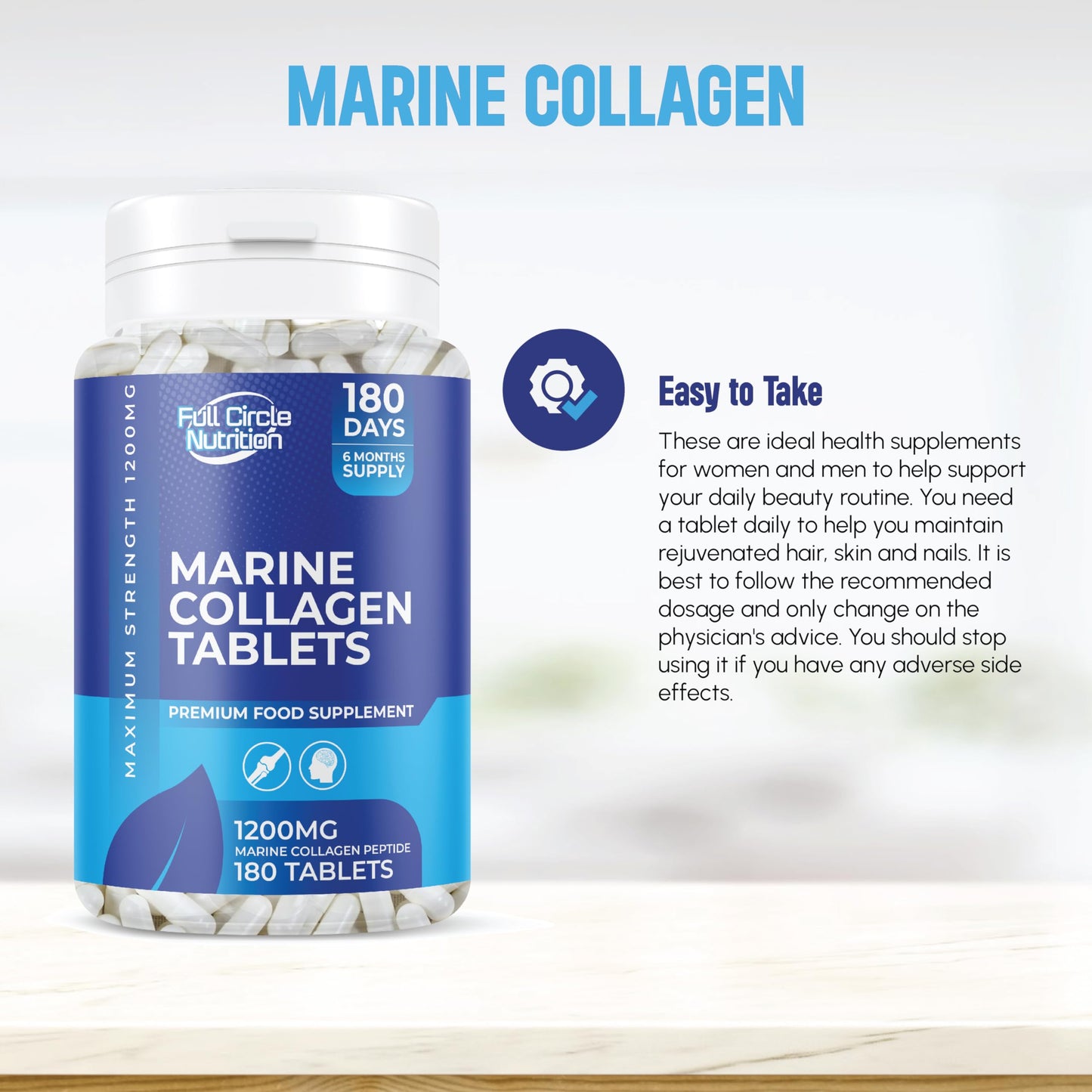 Marine Collagen Tablets 1200MG - 2400MG - 180 Days Supply