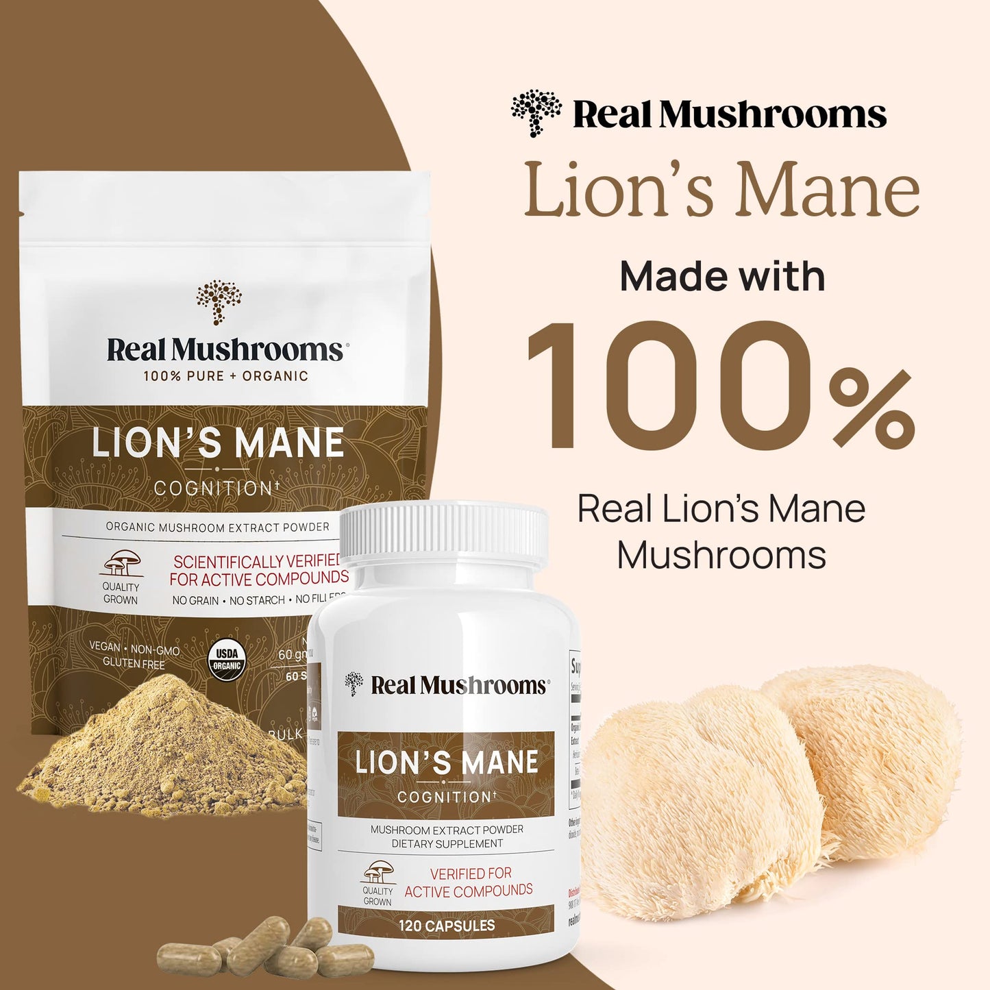 Real Mushrooms Lion’s Mane Capsules - Organic Lions Mane Mushroom Extract