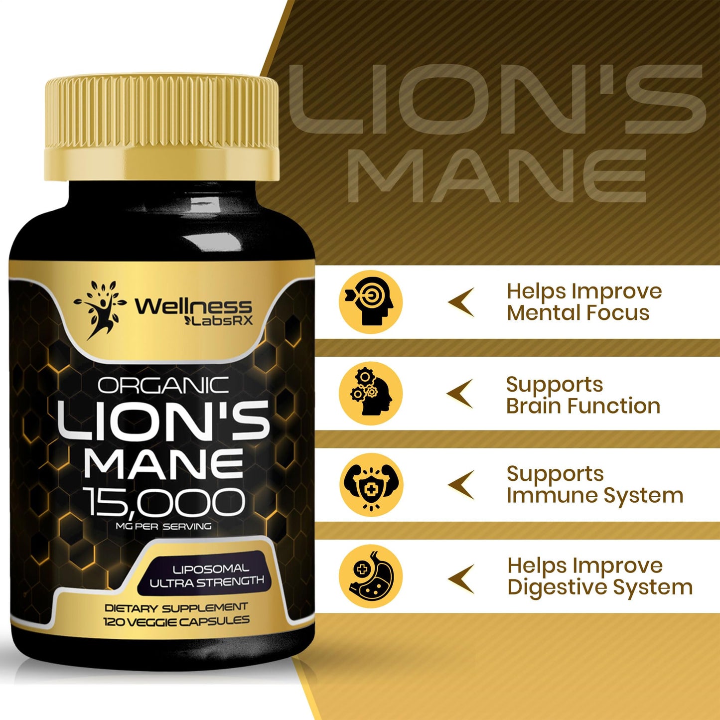 Lions Mane Supplement Capsules - 120 Count - Mushroom Supplement, Brain Supplements