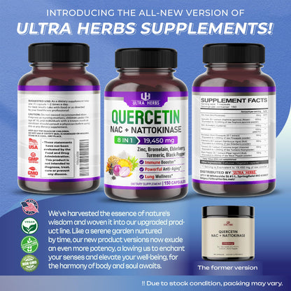 Quercetin 19,450mg 8 IN 1 with NAC, Nattokinase, Zinc, Bromelain, Elderberry, Turmeric