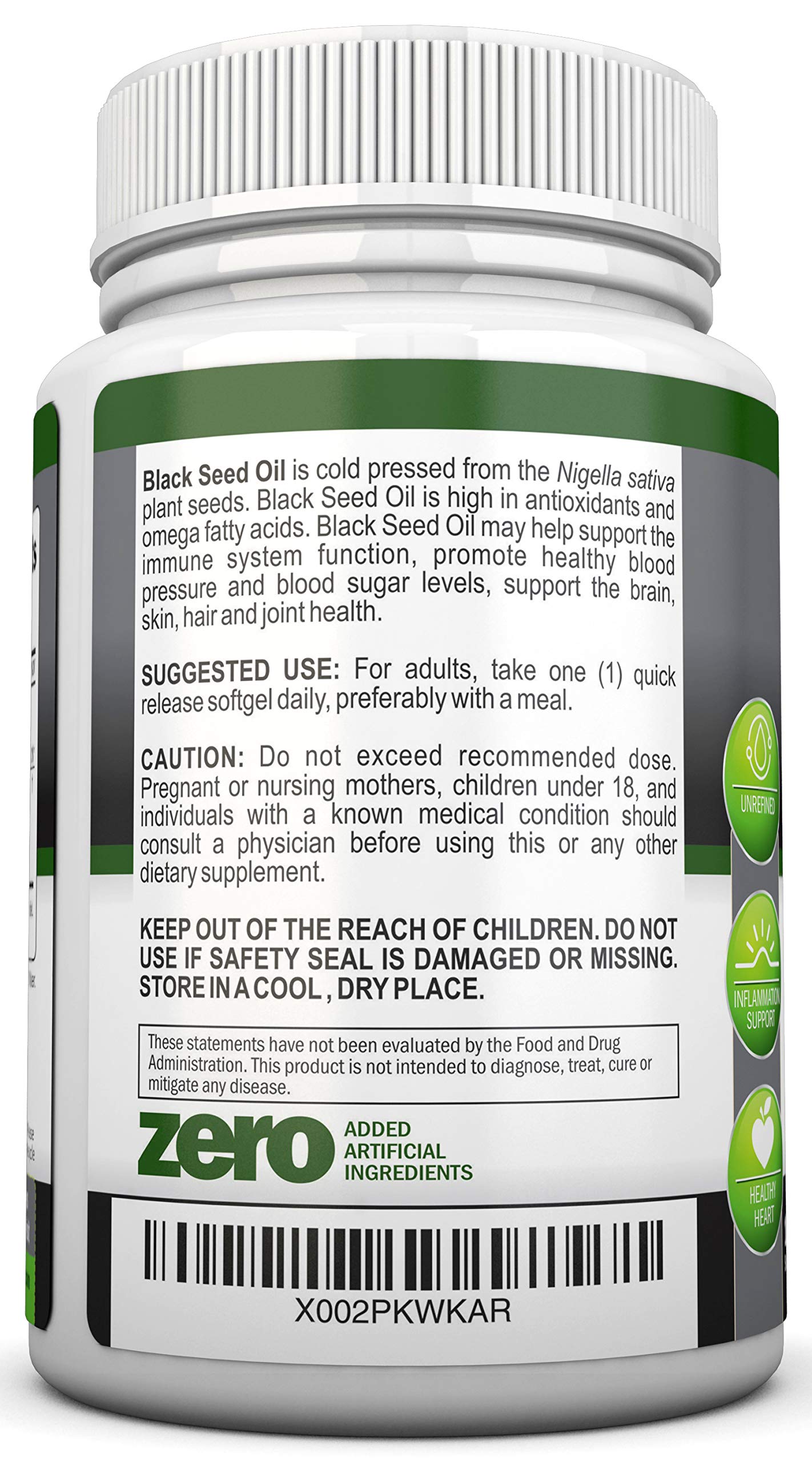 Black Seed Oil - 1000 Mg - 180 Softgels - Cold-Pressed Non-GMO Black Cumin Seed