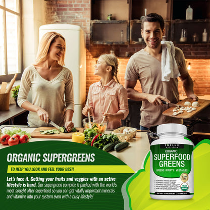 Organic Super Greens Capsules Superfood Fruit Veggie Supplement - 28 Powerful Natural