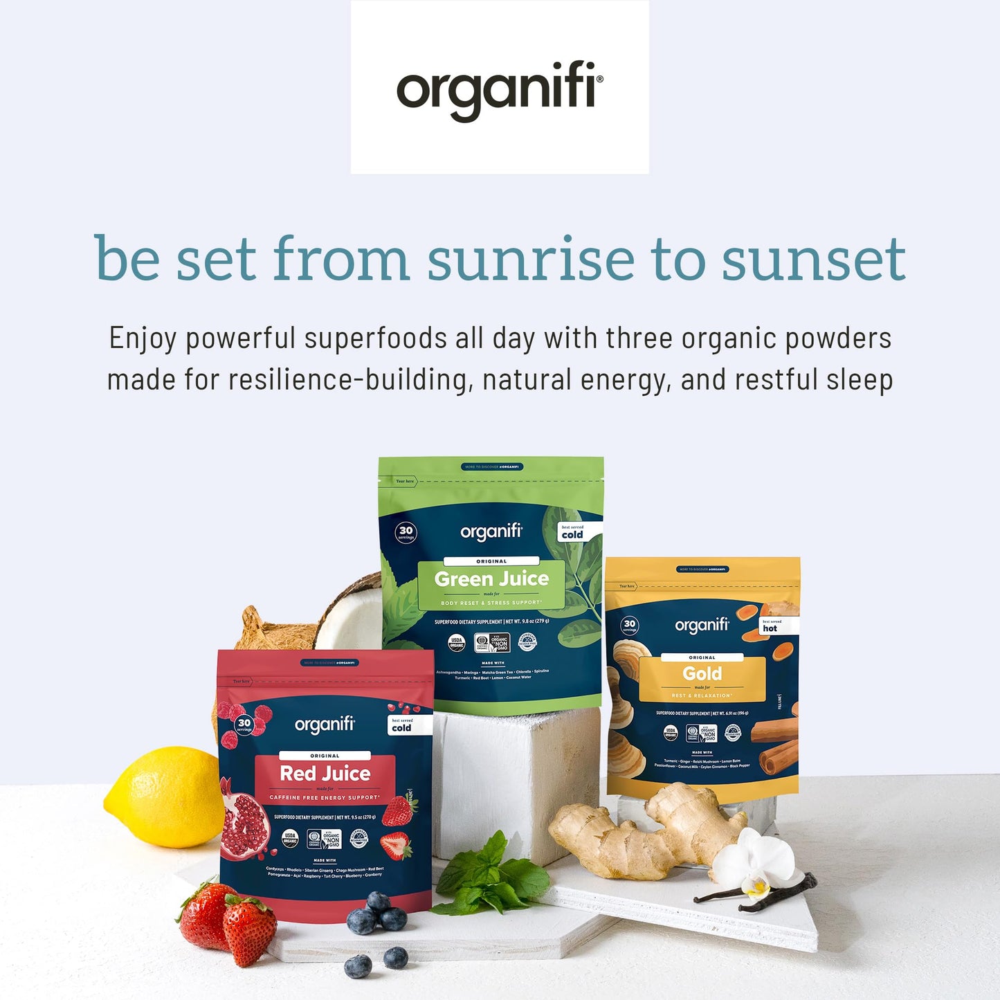 Organifi Sunrise to Sunset Power Box (9.5 Oz. Each) - Organic Superfood Powder