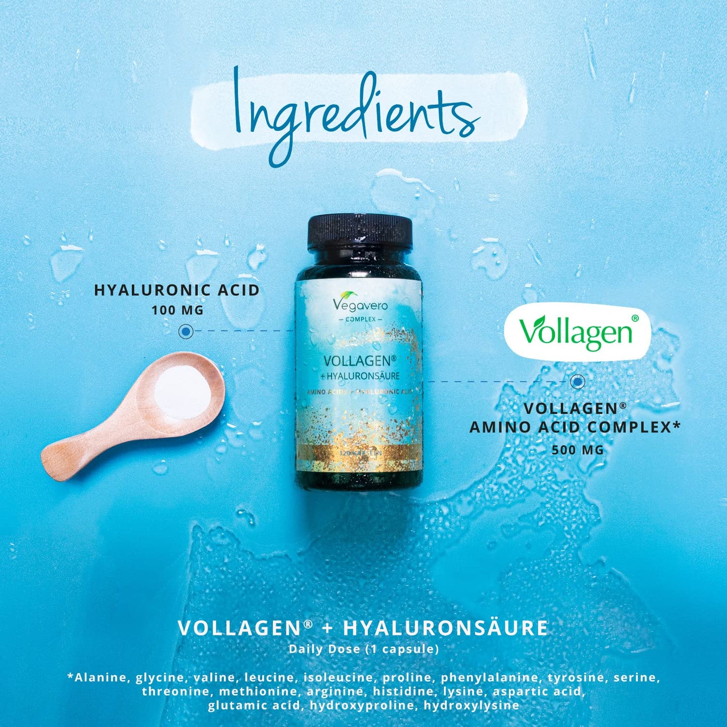 Vegavero Vegan Collagen Complex + Hyaluronic Acid | NO Additives | Vegan Collagen Powder Vollagen