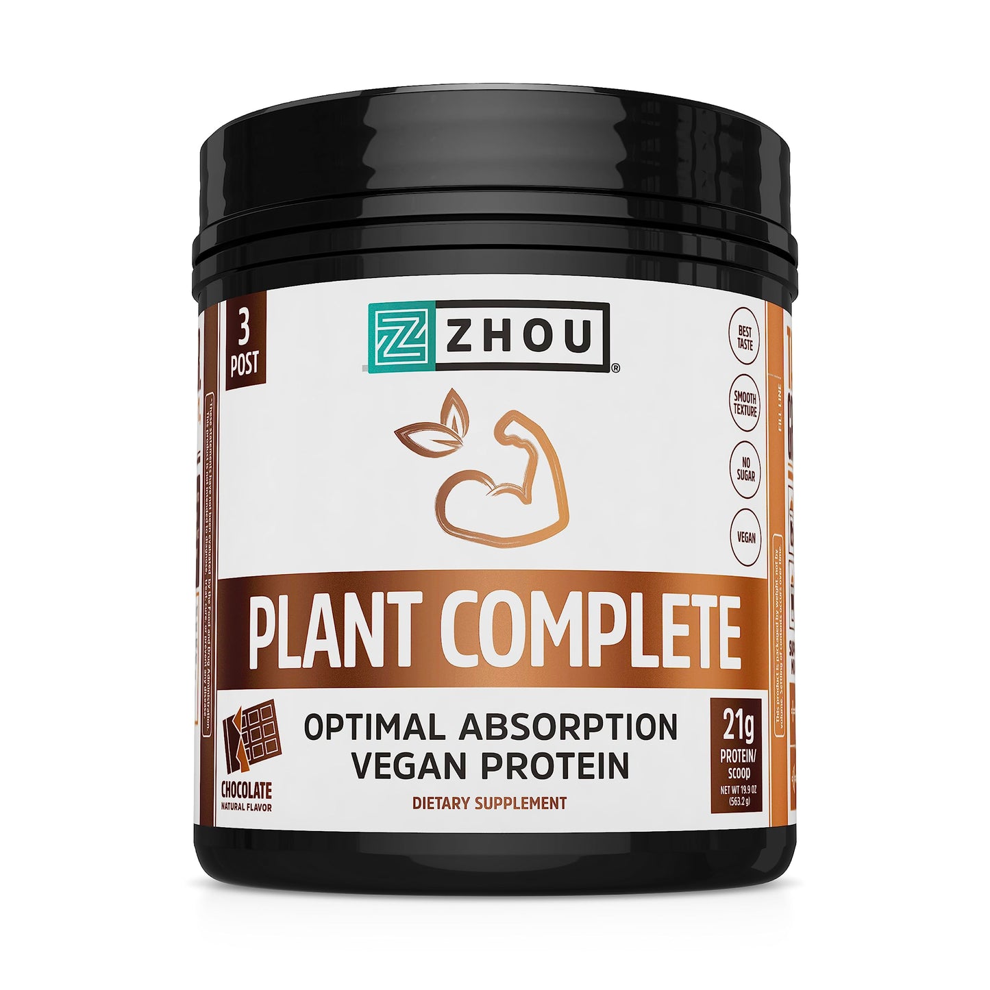 Zhou Nutrition Plant Based Vegan Protein Powder, Best Absorption Digest Score, Complete 