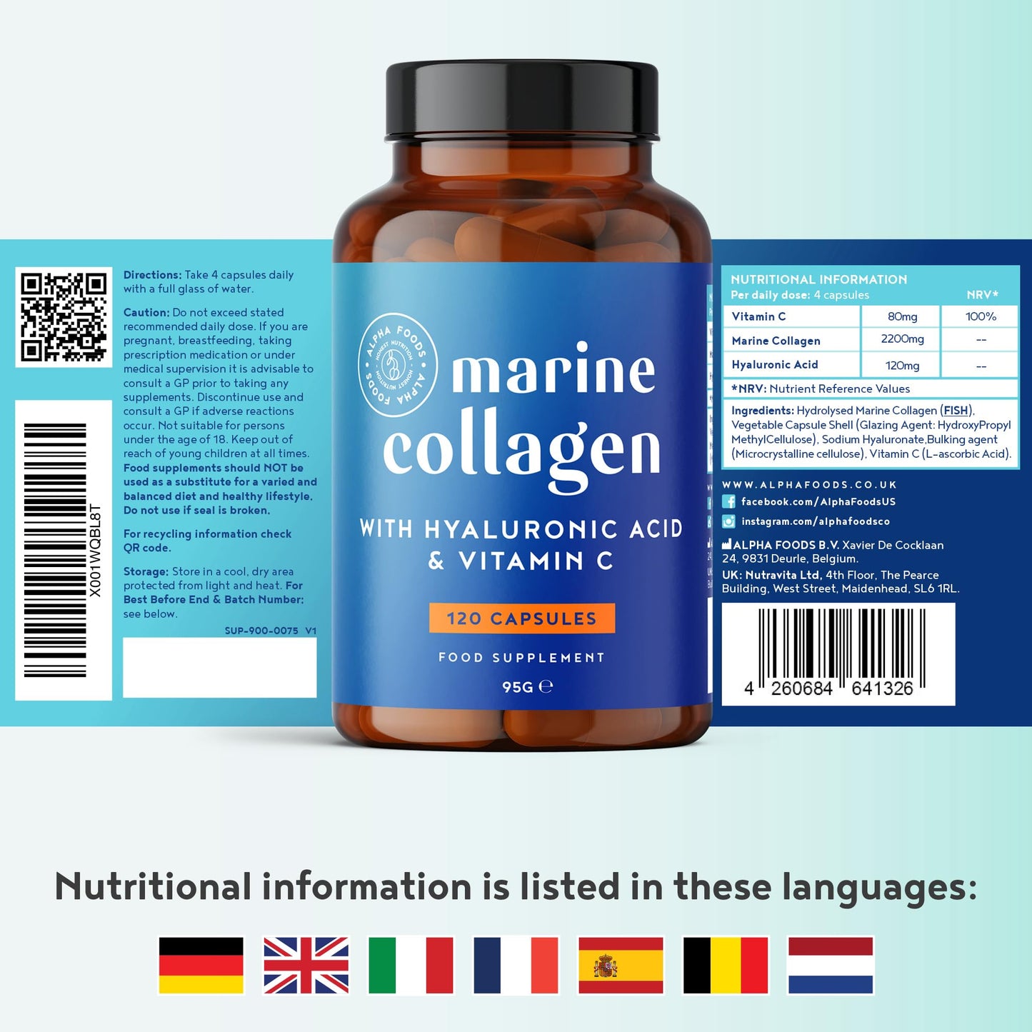 Marine Collagen Capsules 2200mg - Enhanced with Hyaluronic Acid and Vitamin C