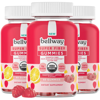 Bellway Super Fiber Gummies for Adults (3 Pack) - Sugar Free Organic Fiber Supplement 