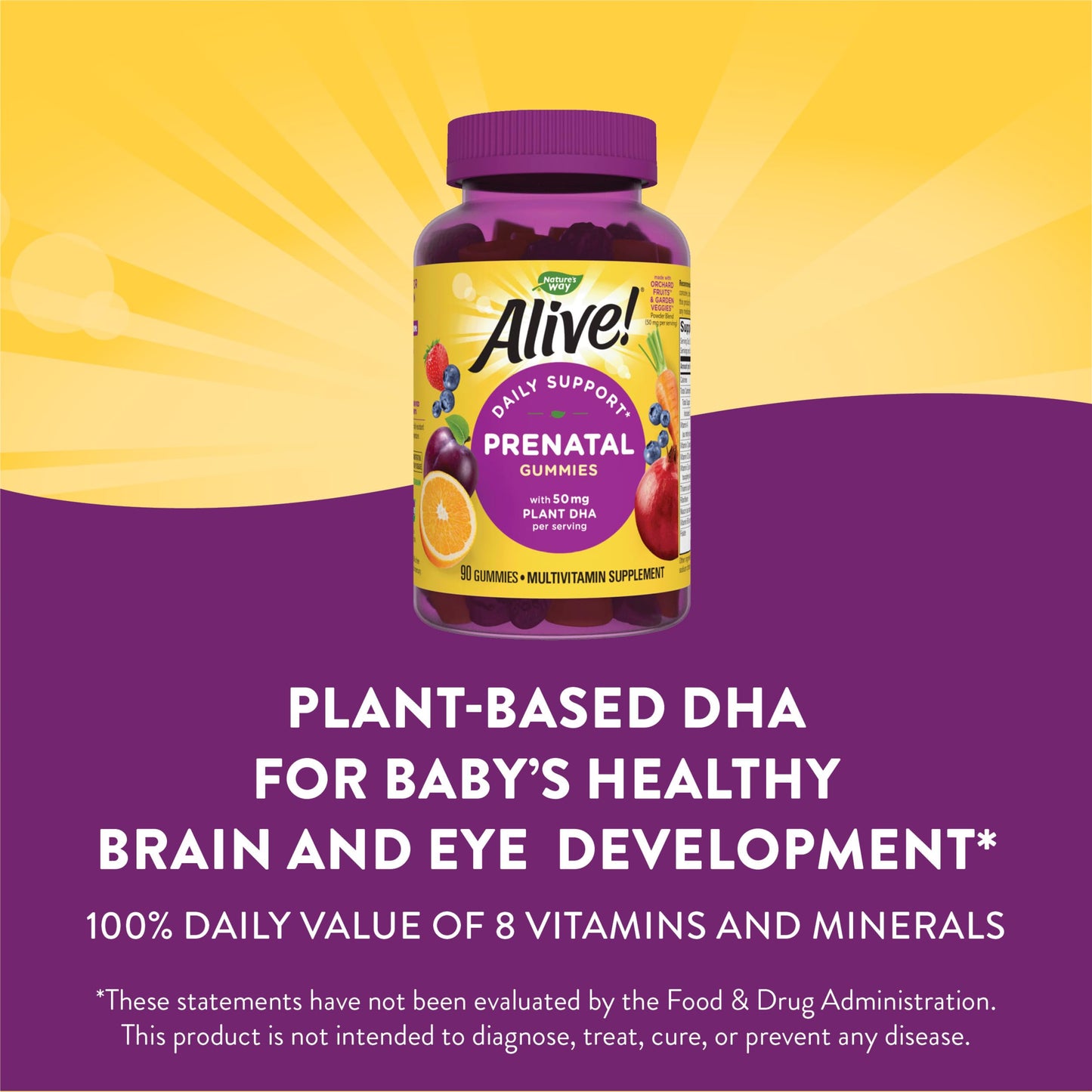 Nature's Way Alive! Prenatal Gummies with DHA, Supports Baby's Eye and Brain Development