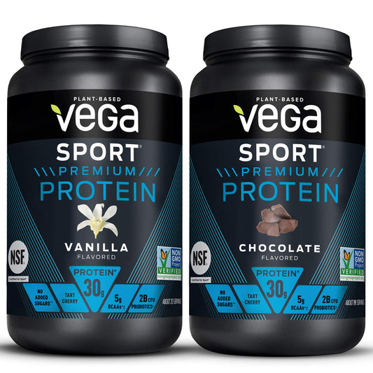 Vega Sport Premium Protein Powder Bundle, Chocolate + Vanilla, Plant Based Protein 