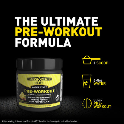 Body Fortress Elite Laser Start Pre-Workout Powder,ZümXR Caffeine for Sustained Energy