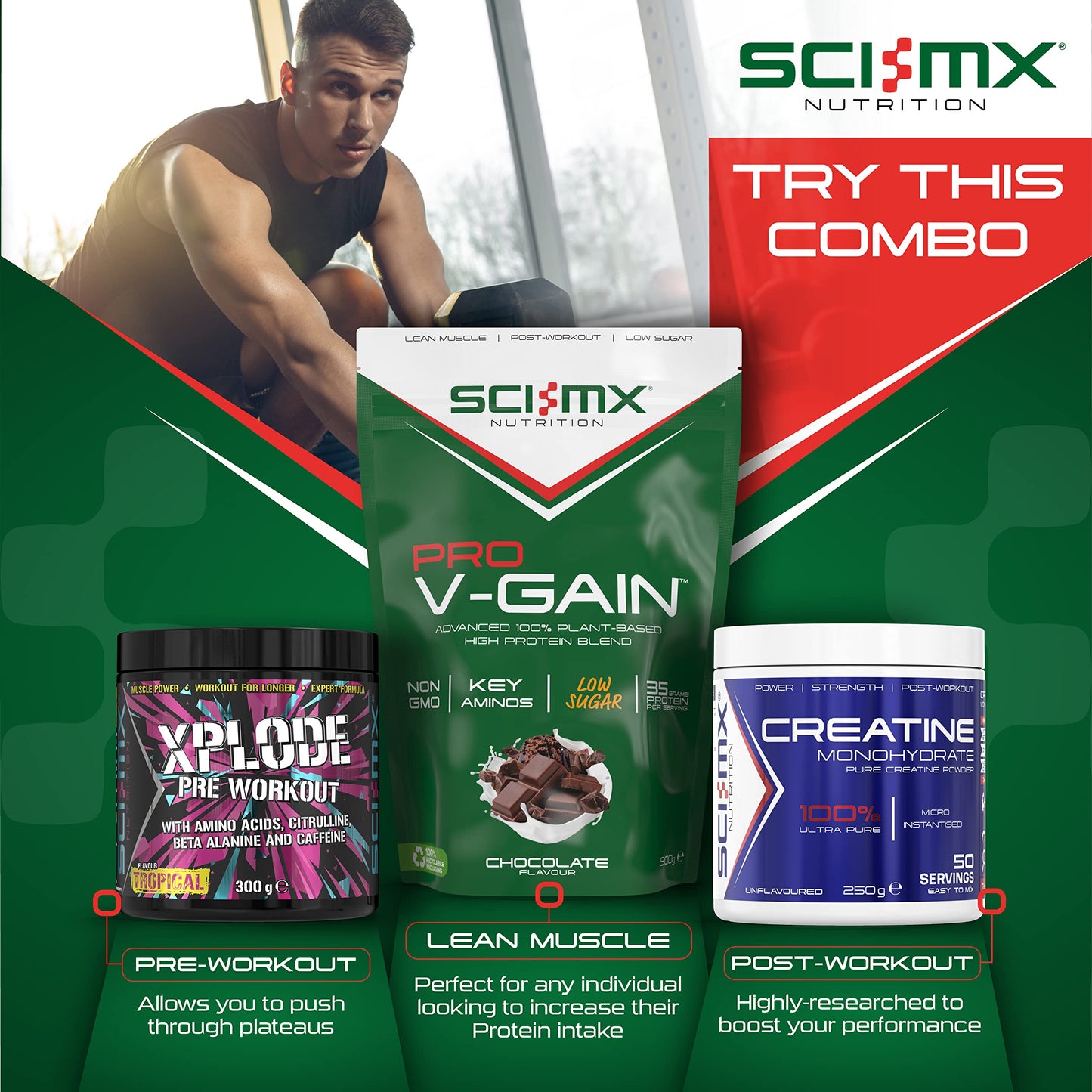 SCI-MX Pro V Gain 100% Plant Based Vegan Protein Formula With No Added Sugar - Chocolate Flavour - 900g - 20 SERVINGS