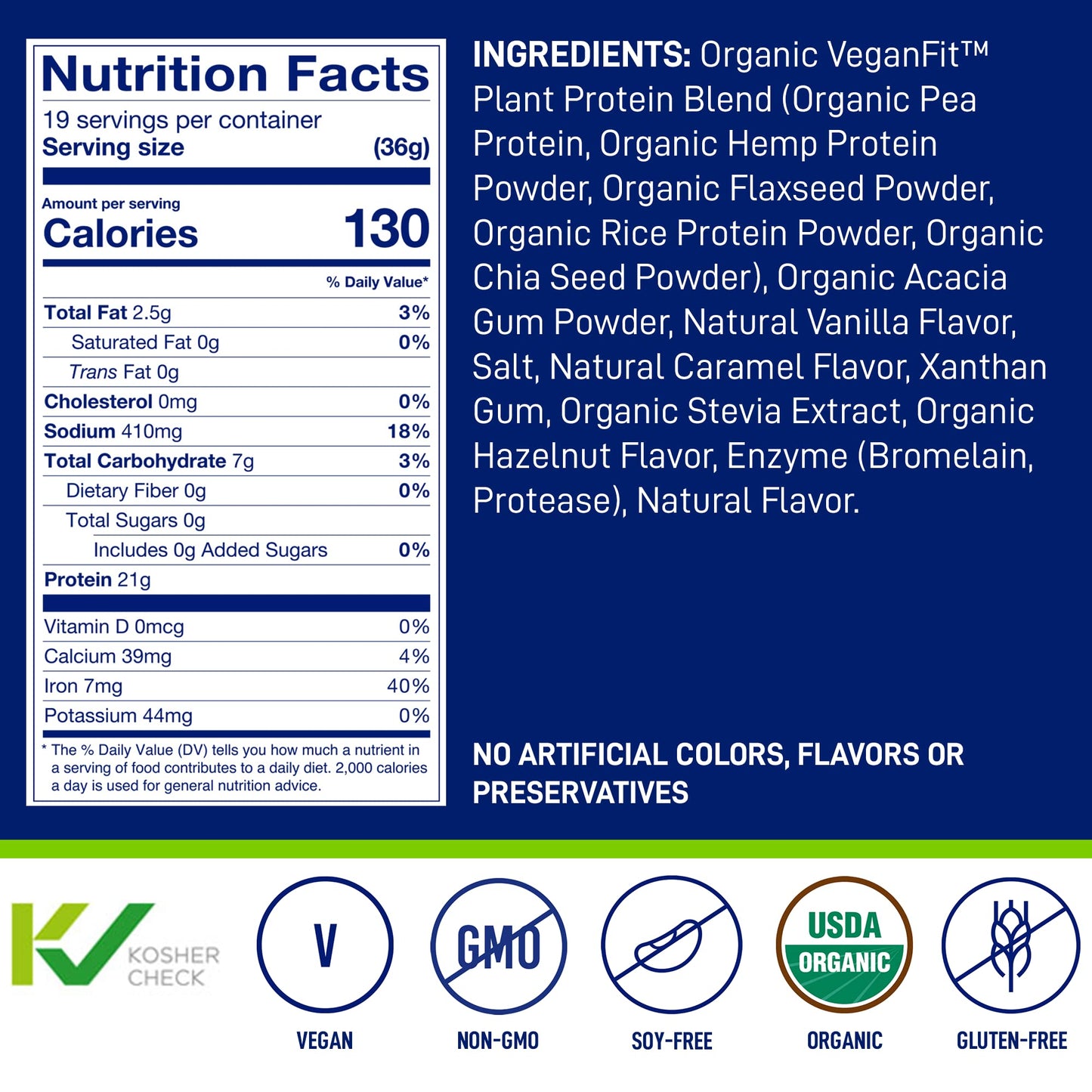 LeanFit Organic Plant-Based Protein, Natural Vanilla Flavor, 21g Vegan Protein, 19 Servings