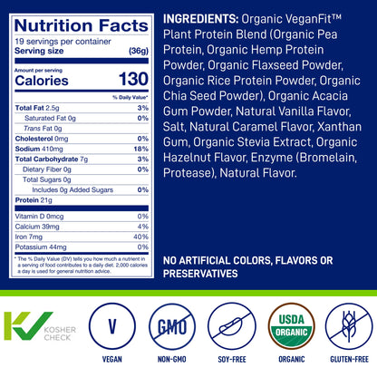 LeanFit Organic Plant-Based Protein, Natural Vanilla Flavor, 21g Vegan Protein, 19 Servings