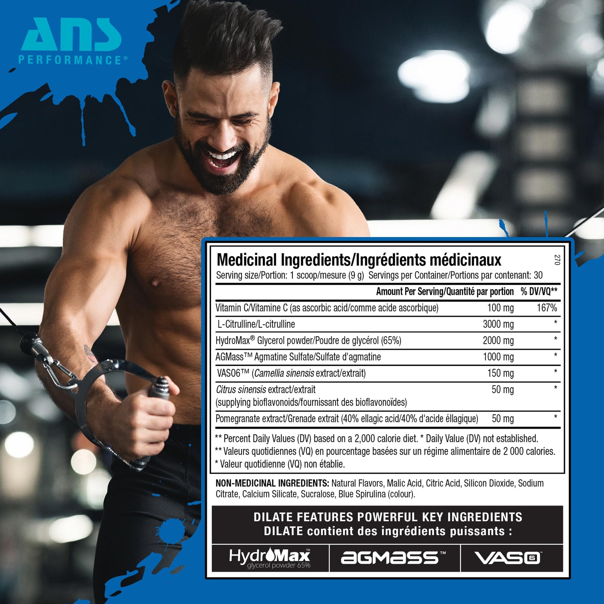 ANS Performance Dilate Pump PreWorkout Powder - Dietary Supplement - Maximizes Muscle Growth, Strength Performance - No Stims, Beta-Alanine, Creatine, Glacier Grape - 30 Servings (Blue Bombsicle)