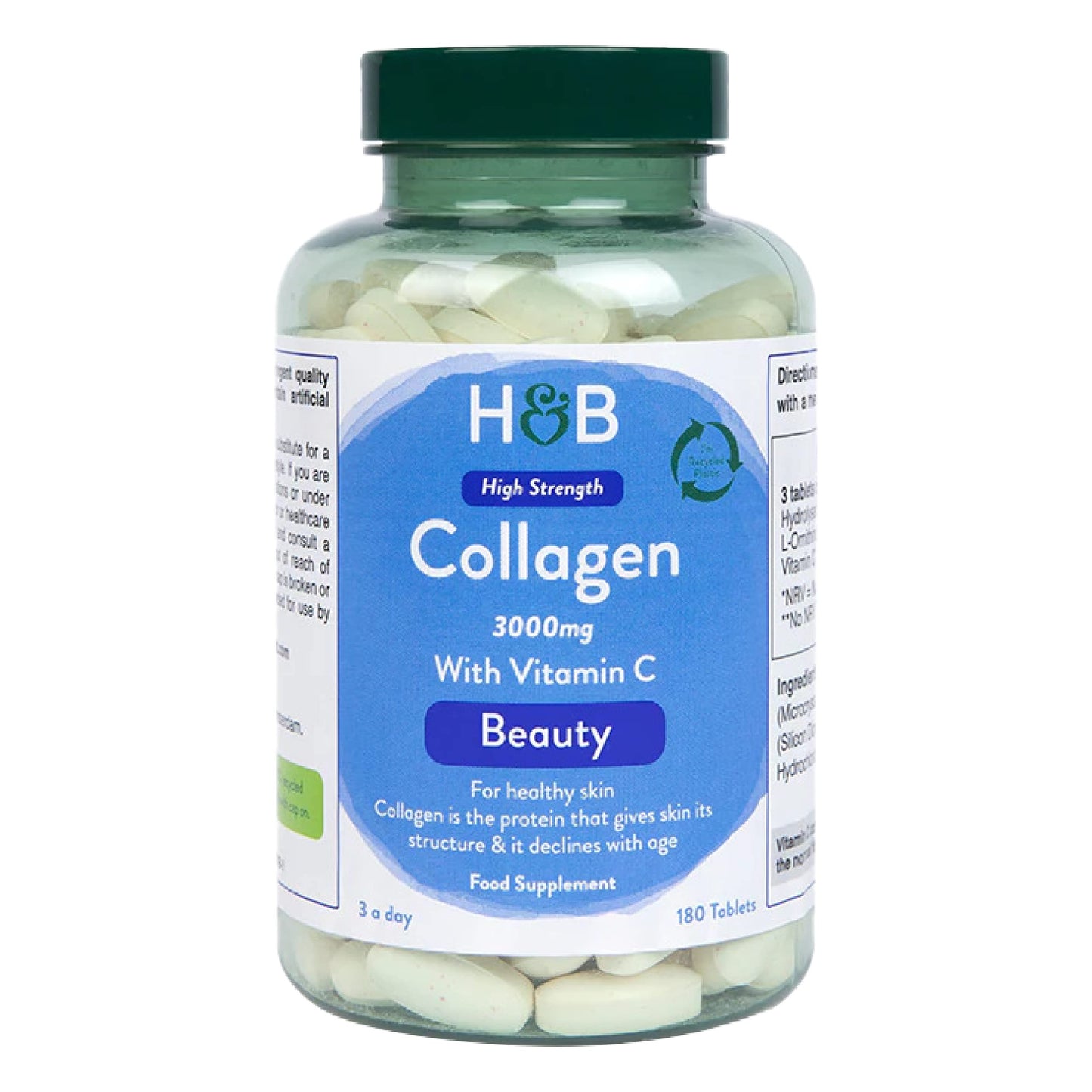 Holland & Barrett Bovine Collagen Tablet 3000mg - Type I Collagen Peptides - Hydrolysed Collagen with Vitamin C - Hair, Skin & Nails