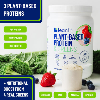 LeanFit Plant-Based Protein & Greens, Natural Berry, 20g Protein, 19 Servings, 1.25 Pound