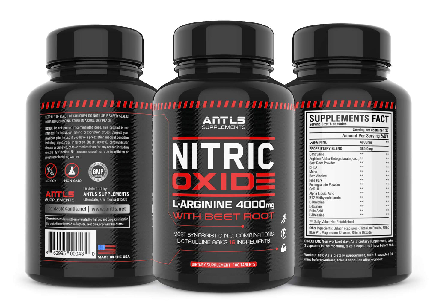 Nitric Oxide Supplement Booster Complex L Arginine 4000mg,L Citrulline, AAKG,Beet Root,Pre Workout Pills,Muscle Bulider,Growth,Pumps,Blood Flow,Vascularity,Heart Health,180 Capsules