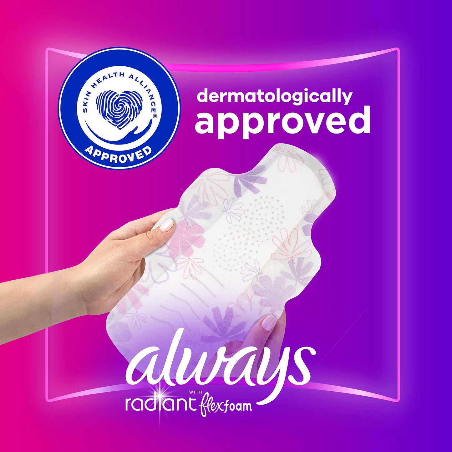 Always Radiant Feminine Pads For Women, Size 3 Extra Heavy Absorbency, With Flexfoam