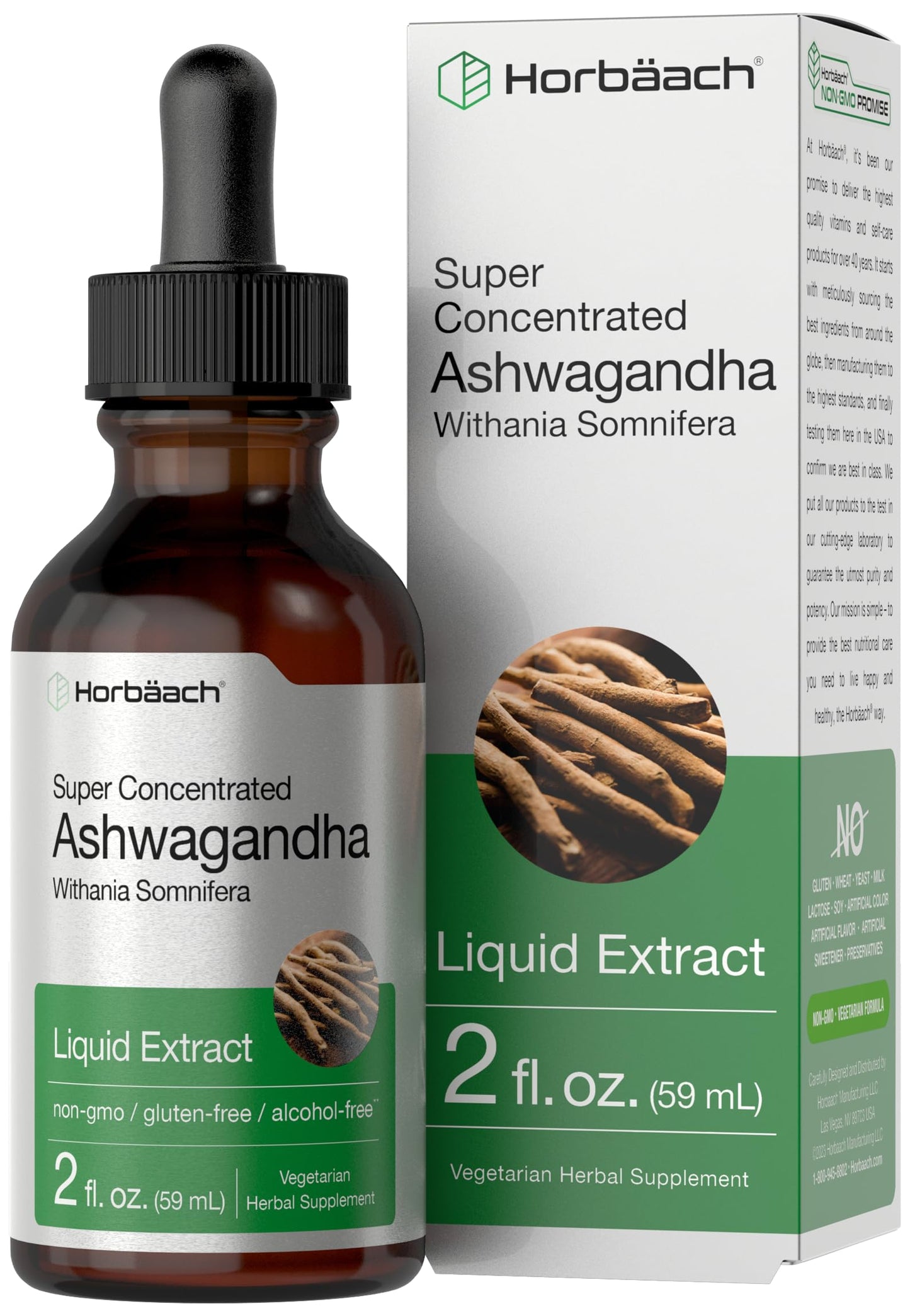 Ashwagandha Root Liquid Extract | 2 fl oz | Alcohol Free Tincture | Vegetarian, Non-GMO, Gluten Free Supplement | by Horbaach