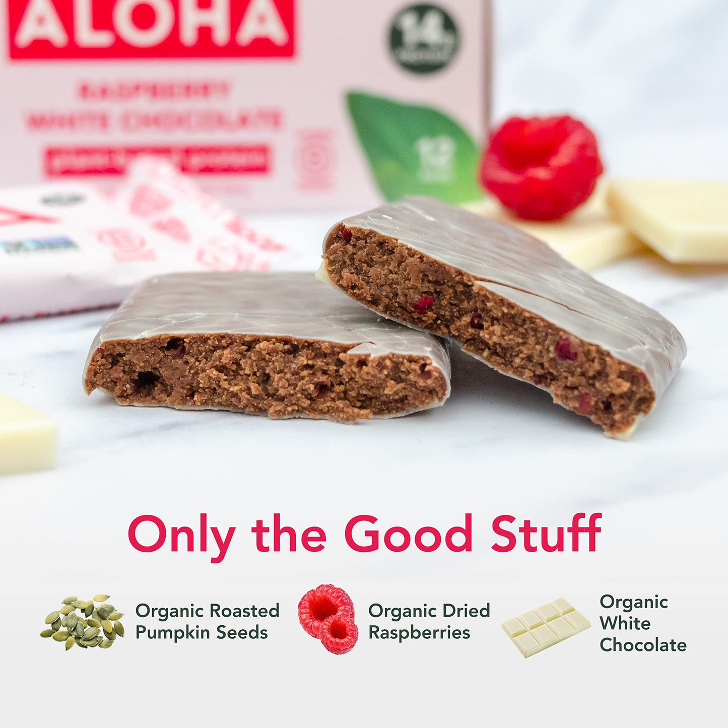 ALOHA Organic Plant Based Protein Bars | Raspberry White Chocolate | 12 Count, 1.98oz