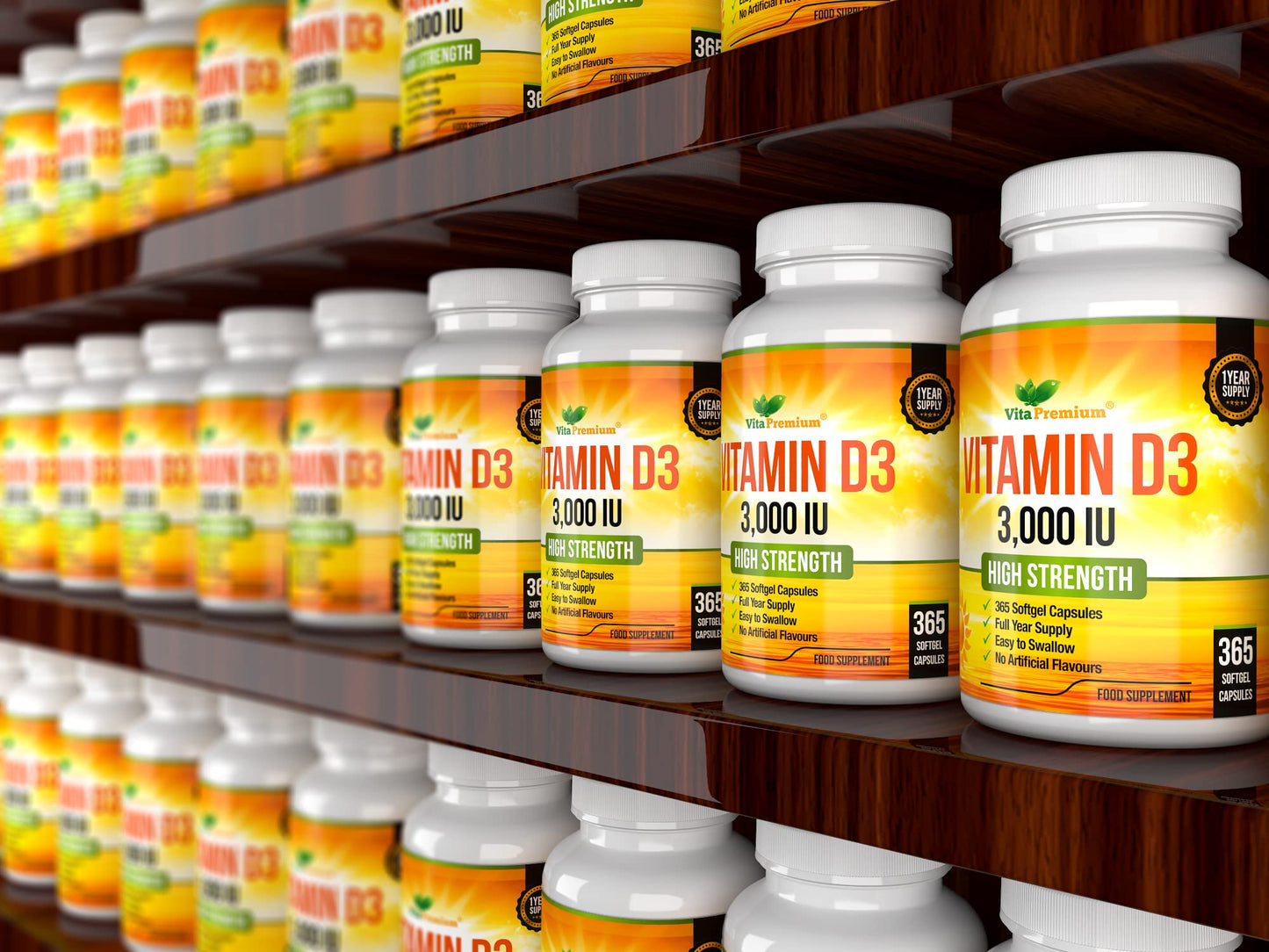 Vitamin D 3,000 IU, High Strength Vitamin D3 Supplement, 365 Easy to Swallow Softgels