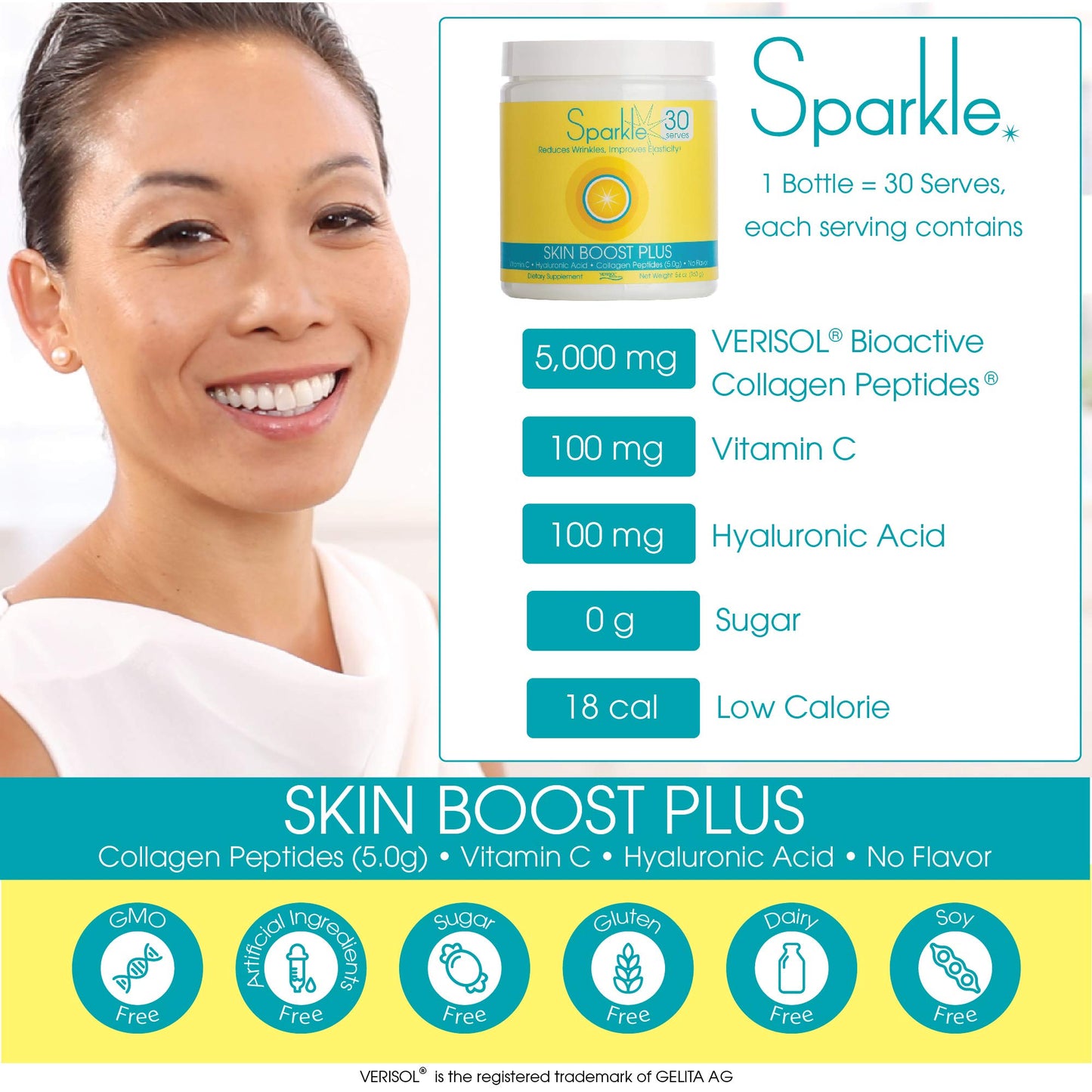 Hydrolyzed Collagen Powder - Sparkle Skin Boost Plus (No Flavor) [30-Serves] Verisol Pept