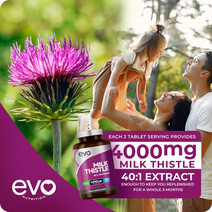 Milk Thistle Tablets 4000mg | 80% Silymarin | 180 Tablets | High Strength Vegan Supple