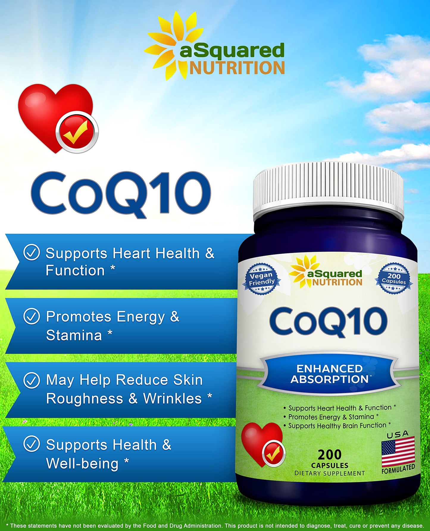 aSquared Nutrition CoQ10 (400mg Max Strength, 200 Capsules) - High Absorption Vegan