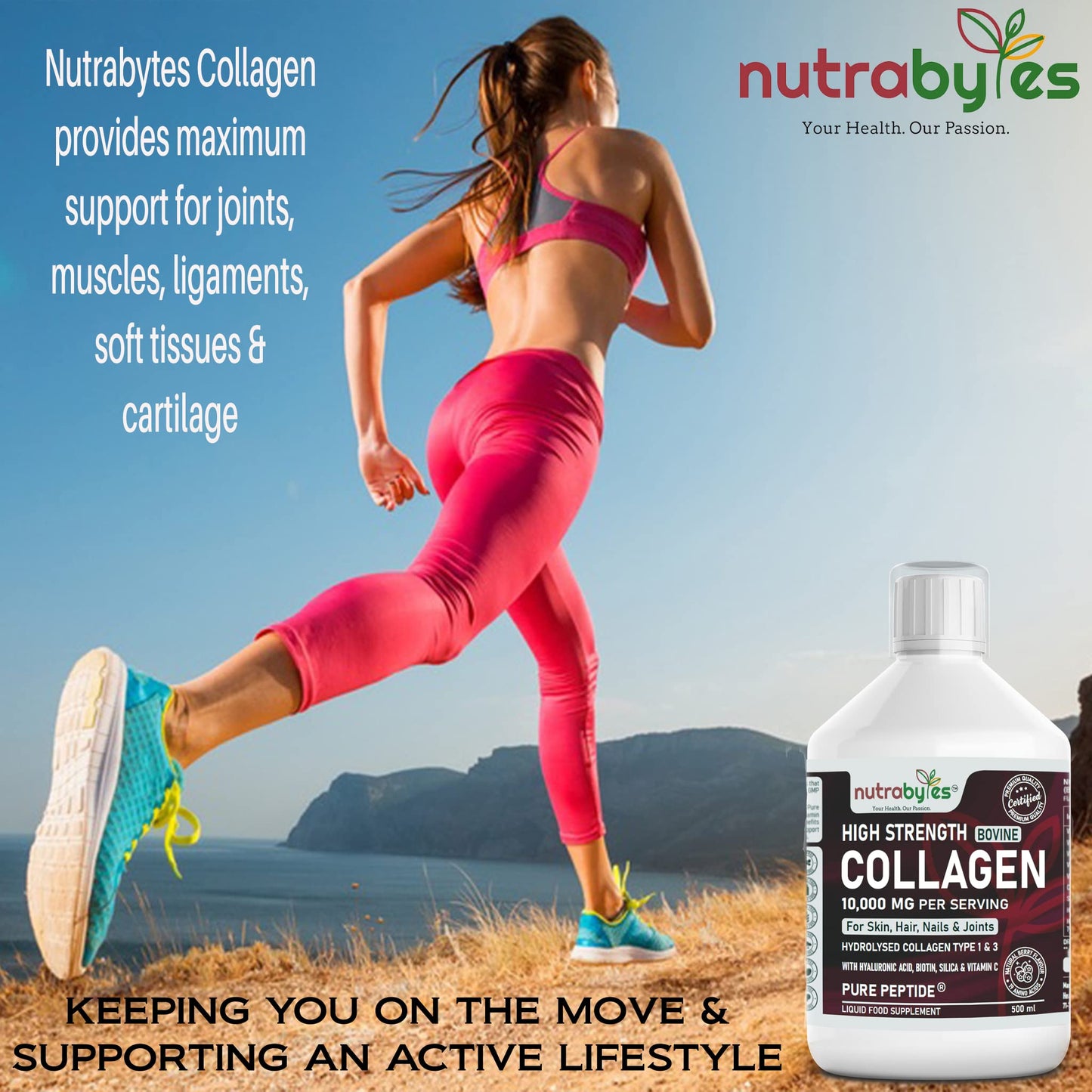 Collagen Liquid 10000mg, Hydrolysed Peptides | Hyaluronic Acid, Biotin, Silica, Vitamin C, Vitamin B12