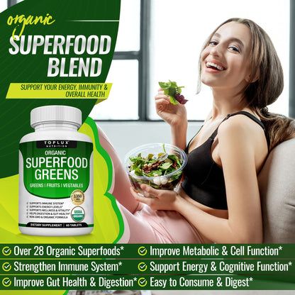 Organic Super Greens Capsules Superfood Fruit Veggie Supplement - 28 Powerful Natural