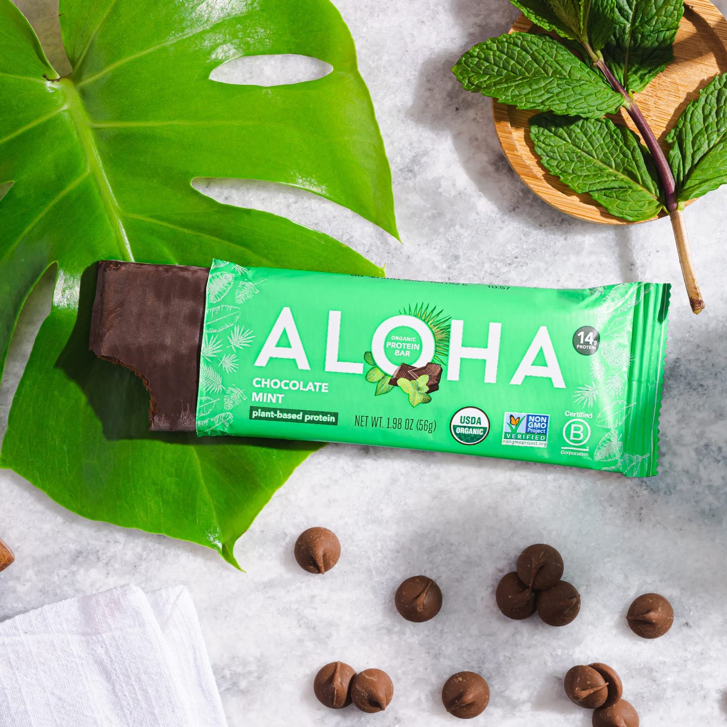 ALOHA Organic Plant Based Protein Bars, Chocolate Mint, 1.98 Oz (Pack of 12)