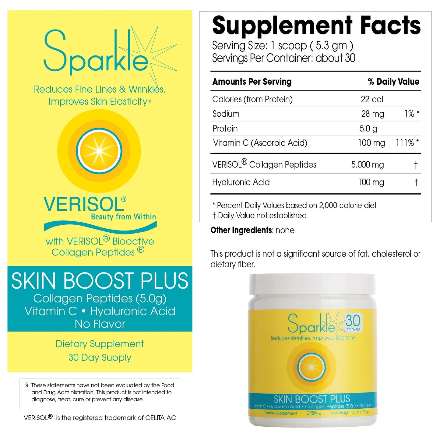 Hydrolyzed Collagen Powder - Sparkle Skin Boost Plus (No Flavor) [30-Serves] Verisol Pept