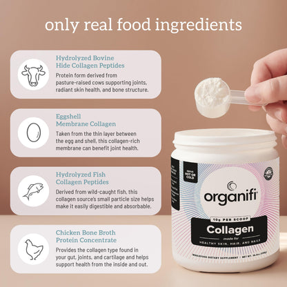 Organifi Unflavored Collagen Powder - Supports Stronger Skin, Nail, and Hair, 40 Servings