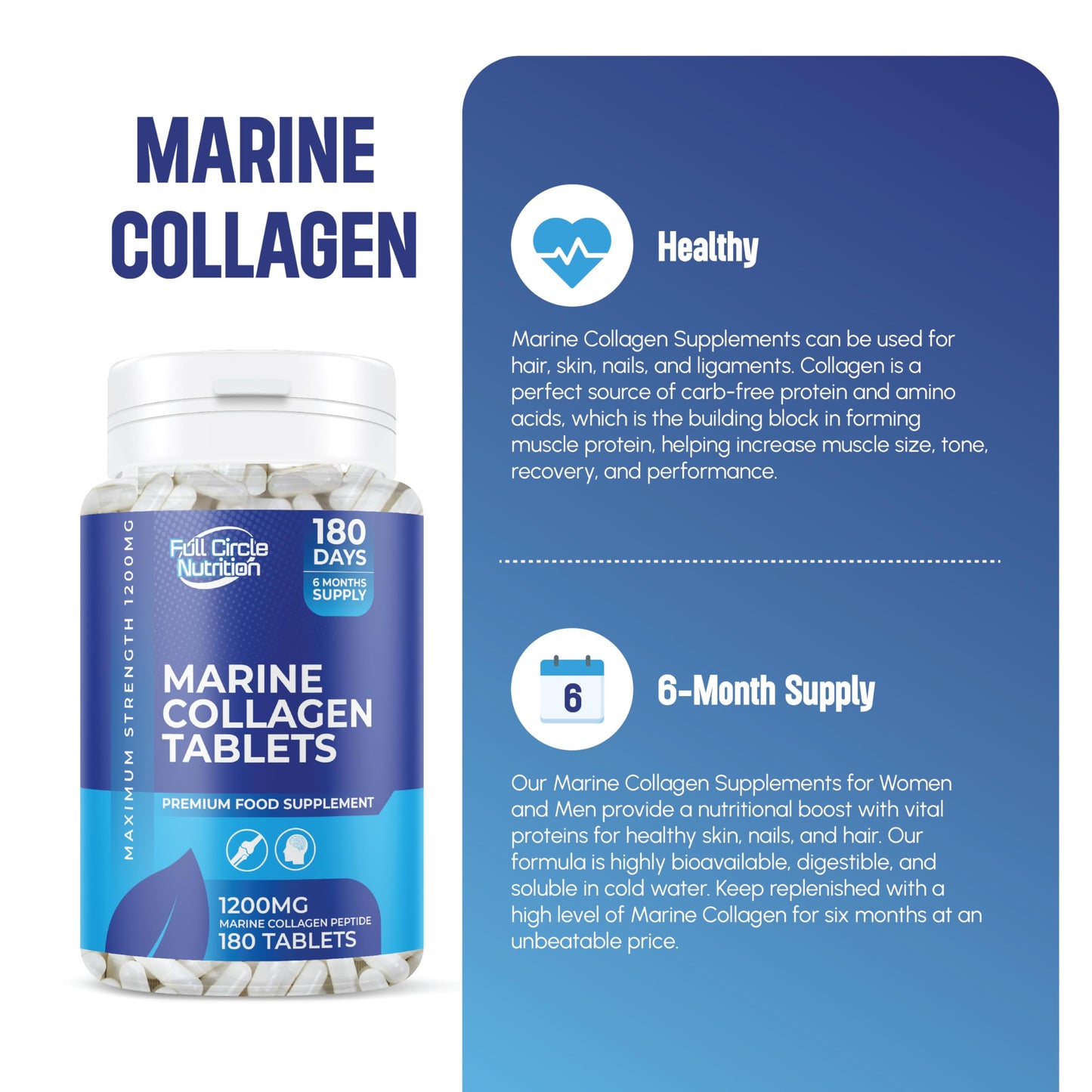 Marine Collagen Tablets 1200MG - 2400MG - 180 Days Supply