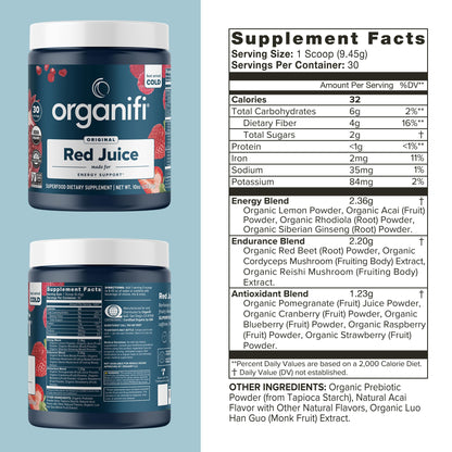 Organifi Red Juice - Vegan Energy Powder - Berry-Flavored Adaptogen Drink