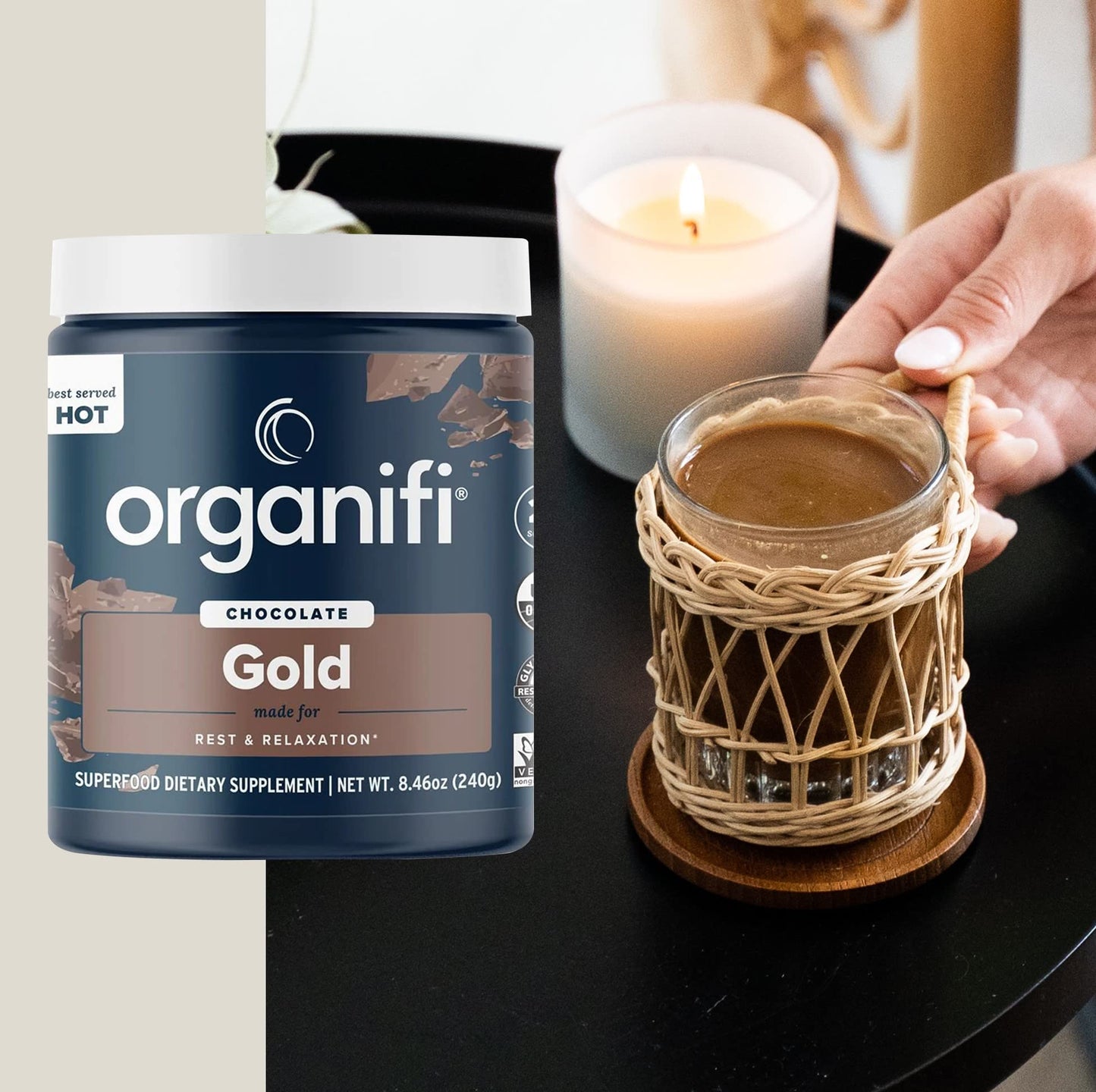 Organifi - Gold Chocolate - Superfood Supplement Powder - 20 Day Supply - Supports Rest