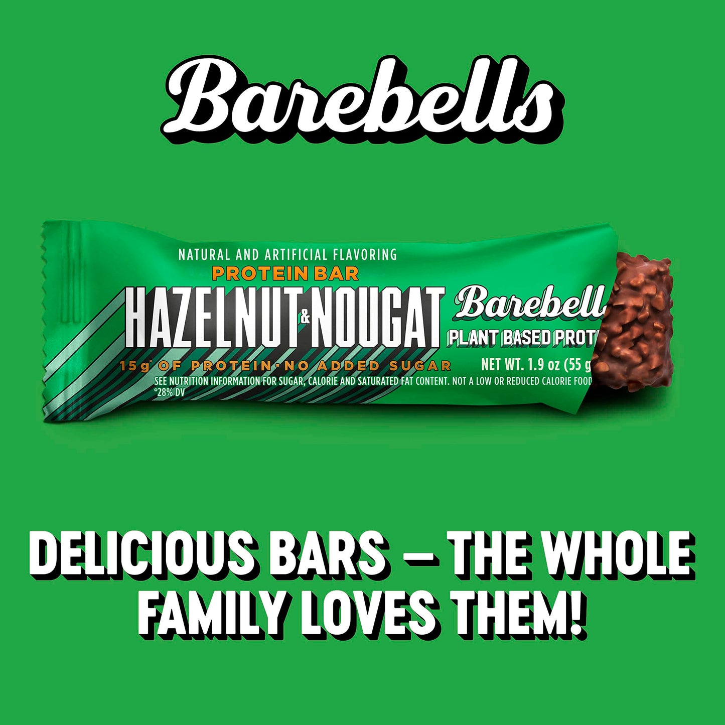 Barebells Vegan Protein Bars Hazelnut & Nougat - 12 Count, 1.9oz Bars - Features Plant