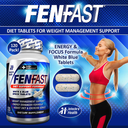 FASTCUT Fen►Fast Weight Management Supplement with Powerful Energy Boost 120 White Blue Tablets