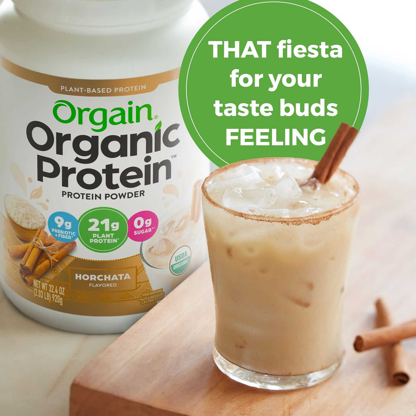 Orgain Organic Vegan Protein Powder, Horchata - 21g of Plant Based Protein, Low Net