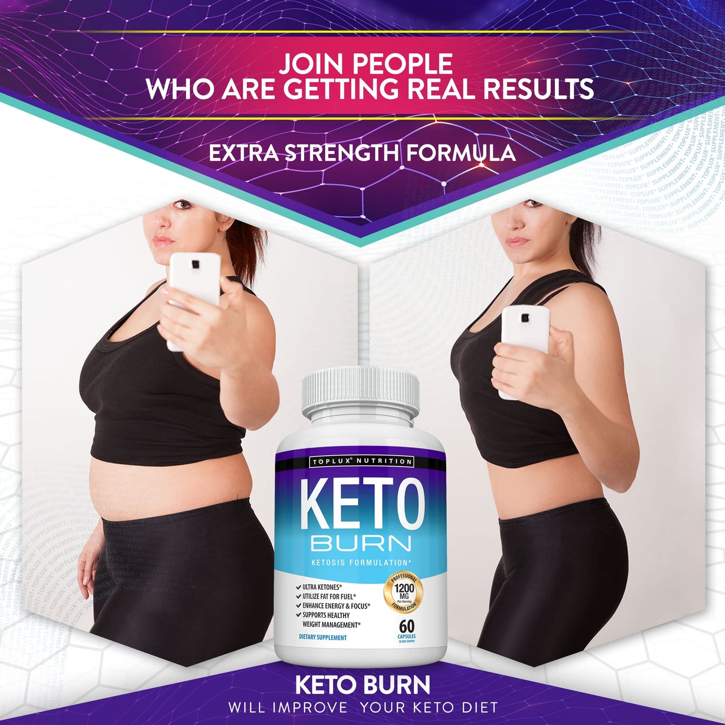 Toplux Keto Burn Pills Ketosis Weight Loss - 1200 Mg Ultra Advanced Natural Ketogenic