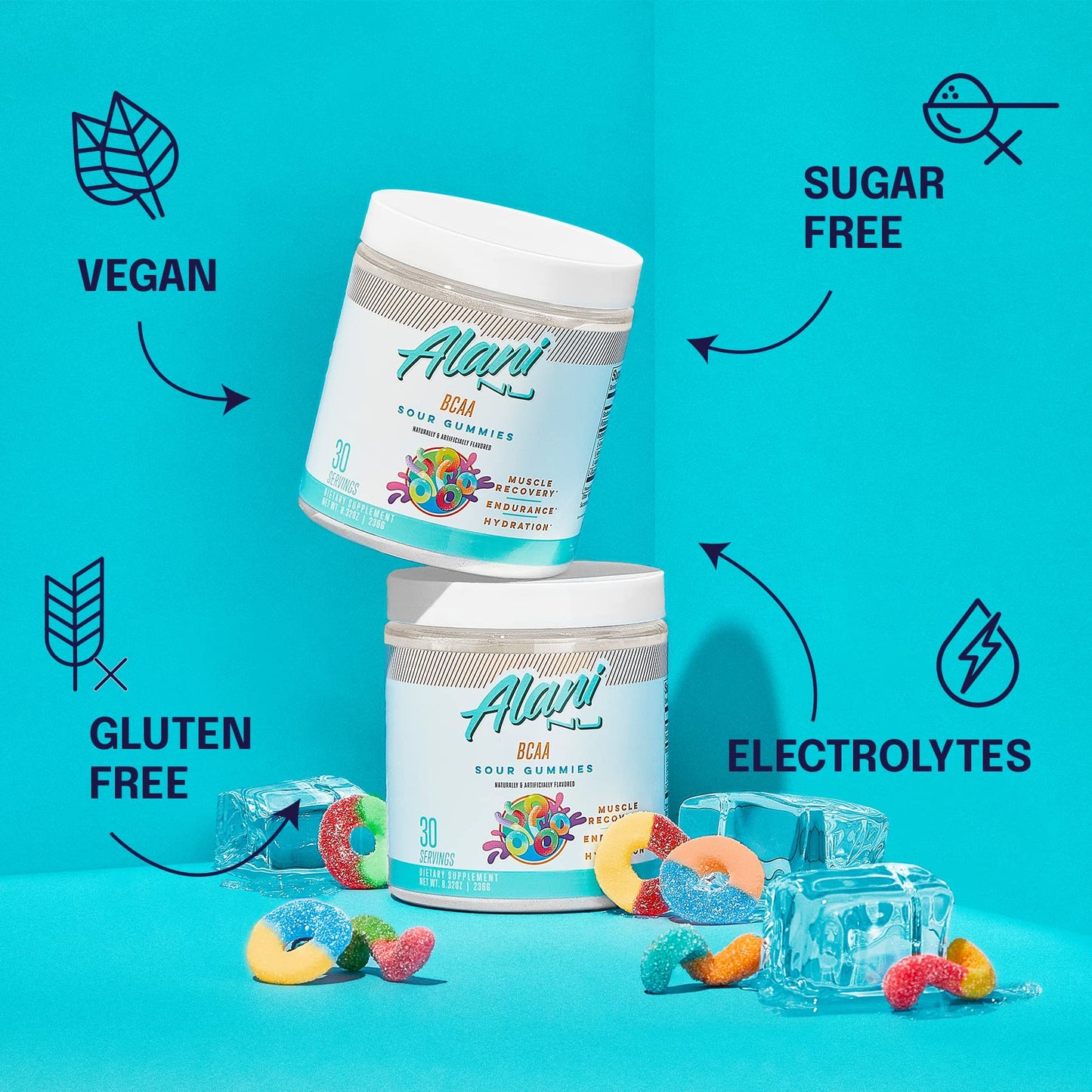 Alani Nu Breezeberry Pre Workout and BCAA Sour Gummies Post Workout Powder Bundle | L-Theanine, Beta-Alanine, Citrulline | Branch Chain Essential Amino Acids | 30 Servings per Container