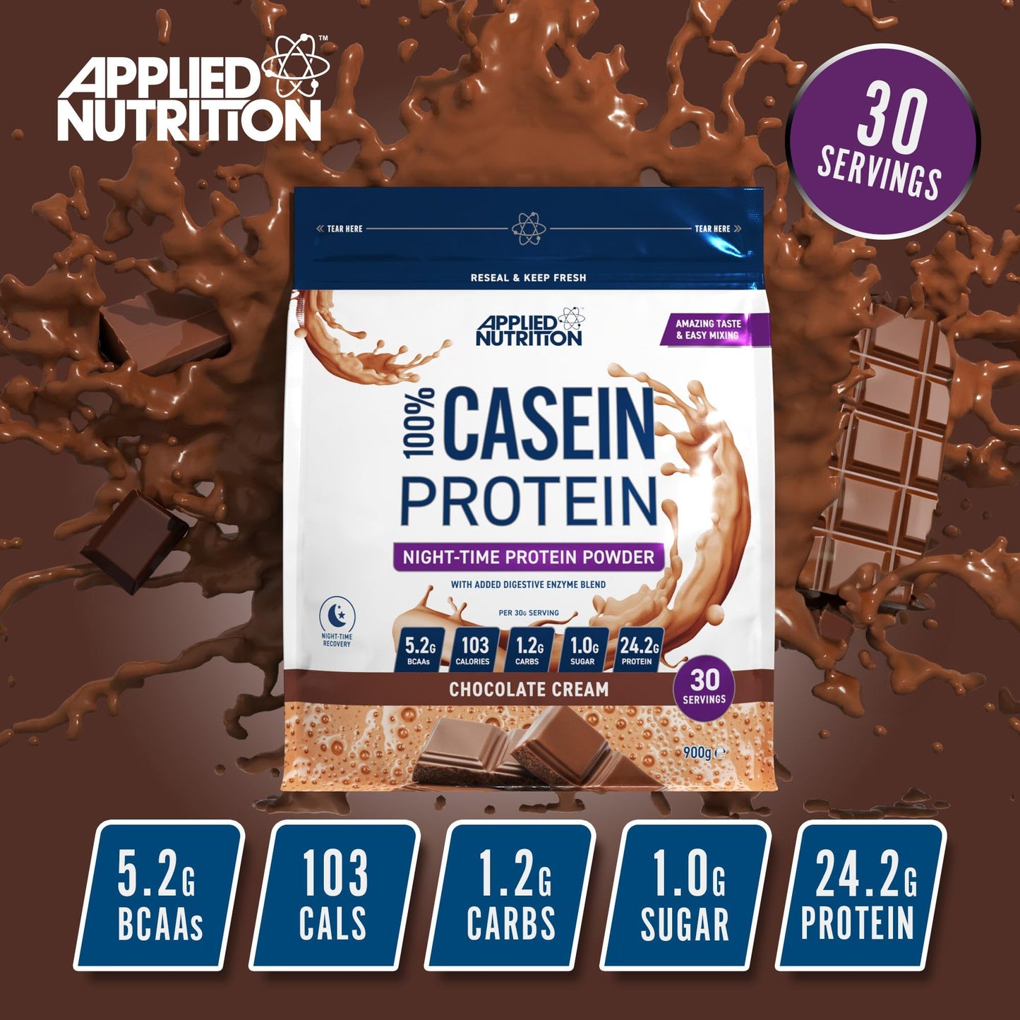 Applied Nutrition Casein Protein Powder - Micellar Casein Supplement, Slow Release Protein