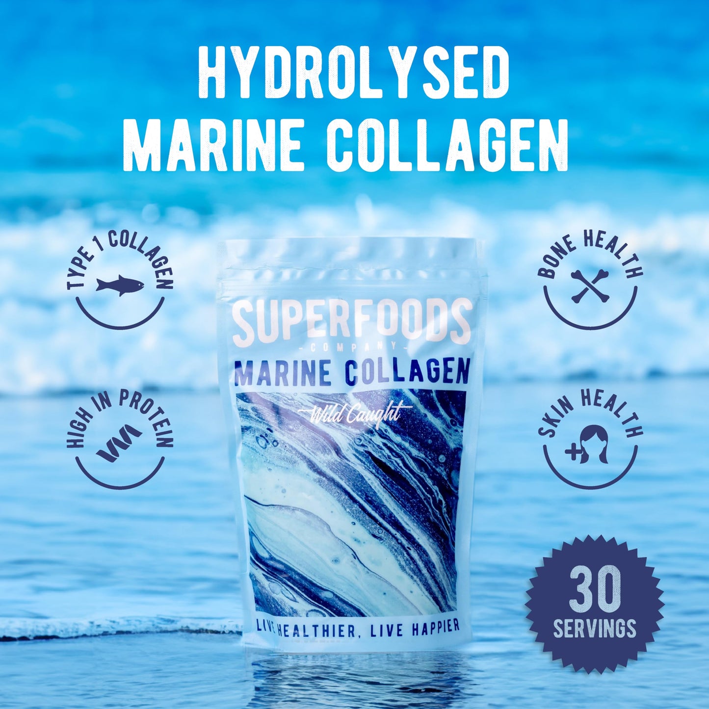 Superfoods Company - Hydrolysed Marine Collagen, Boosts Hair and Skin Health, Unflavoured