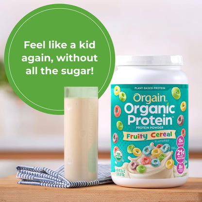 Orgain Organic Vegan Protein Powder, Fruity Cereal - 21g Plant Based Protein, Gluten Free