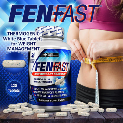 FASTCUT Fen►Fast Weight Management Supplement with Powerful Energy Boost 120 White Blue Tablets