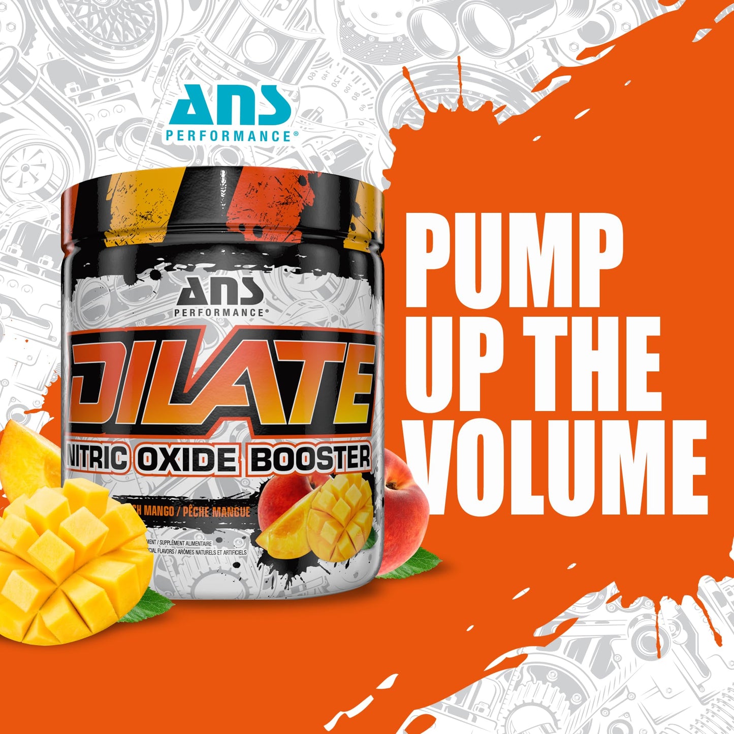 ANS Performance Dilate Pump PreWorkout Powder - Dietary Supplement - Maximizes Muscle Growth, Strength Performance - No Stims, Beta-Alanine, Creatine, Glacier Grape - 30 Servings (Peach Mango)