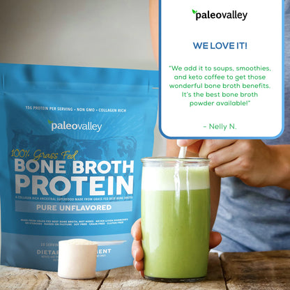 Paleovalley 100% Grass Fed Beef Bone Broth Protein Powder - Rich in Collagen Peptides