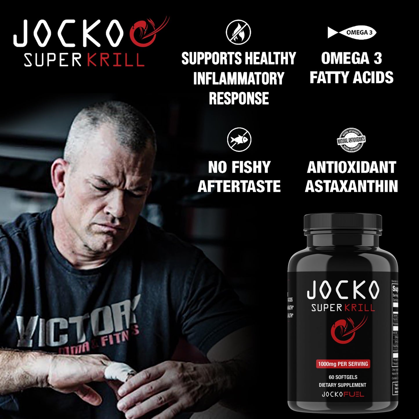 Jocko Fuel Antarctic Krill Oil Omega 3 Fatty Acid Supplements DHA & EPA - 1000mg Softgel