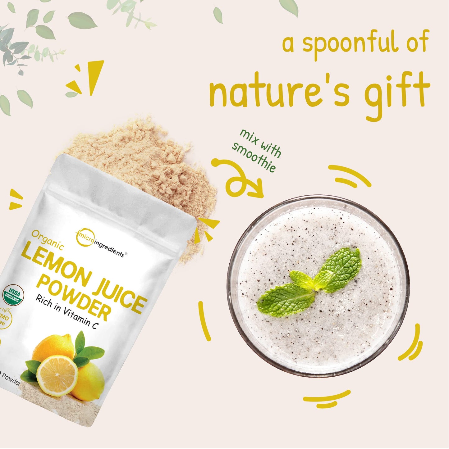 2 Pack Micro Ingredients Organic Lemon Juice Powder, 10 Ounce, Rich in Natural Vitamin